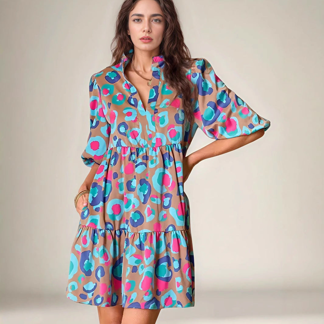 Damen Freizeitkleid mit hohem Kragen und voluminösen Ärmel Stalluxe