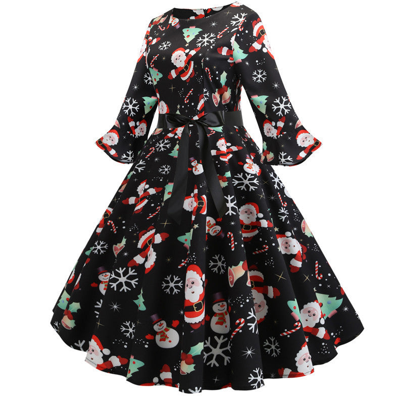 Damen Weihnachtsfestliches Kleid mit schwingendem Rock und langen Ärmeln Stalluxe
