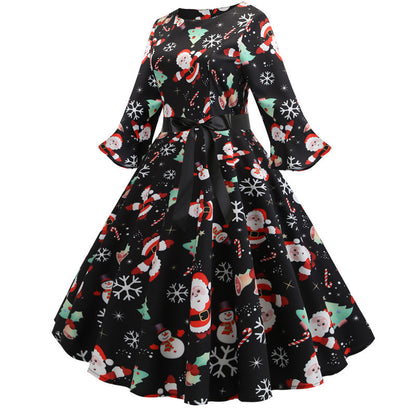Damen Weihnachtsfestliches Kleid mit schwingendem Rock und langen Ärmeln Stalluxe