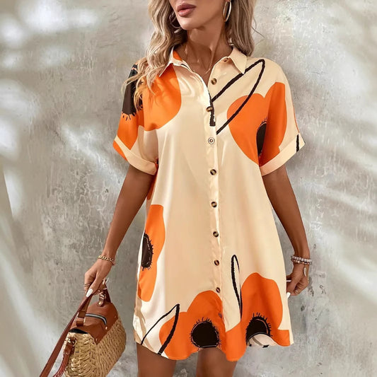 Damen Knopf- Blumen Mini Kleid Stalluxe
