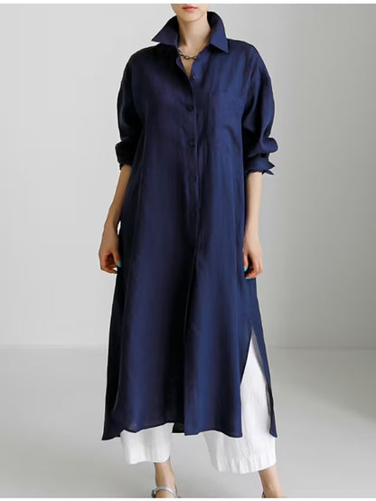 Damen Hemdblusenkleid aus leichtem Leinen mit seitlichen Schlitzen Stalluxe