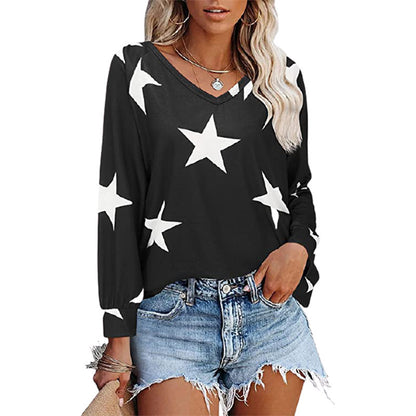 Damen V-Ausschnitt Langarmshirt mit Sternmuster Stalluxe
