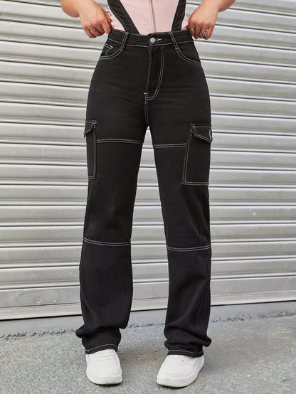 Damen Cargo-Hose mit hohem Bund und utilitaristischen Taschen Stalluxe