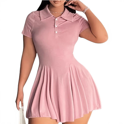 Damen Polo-Kleid mit schwingendem Rock und eleganter Knopfleiste Stalluxe