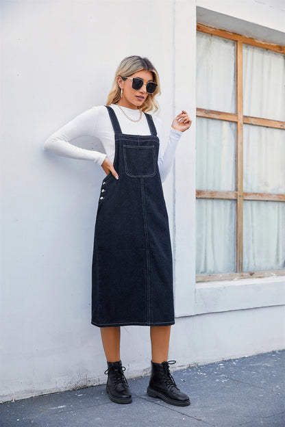 Damen Denim-Latzkleid mit praktischen Seitentaschen und modernem Schnitt Stalluxe