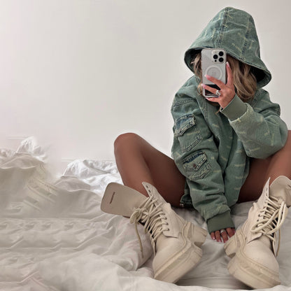 Damen Oversized Denimjacke mit lässigem Schnitt und praktischen Taschen Stalluxe