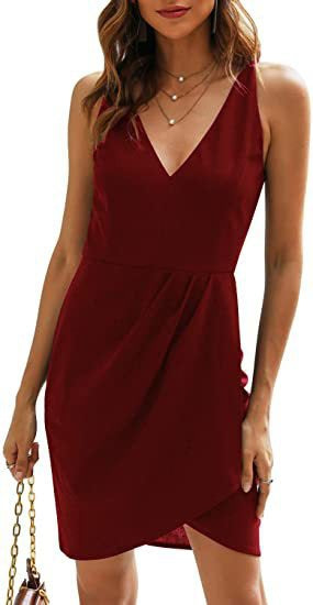 Damen Kurzes Wickelkleid mit V-Ausschnitt und asymmetrischem Saum Stalluxe