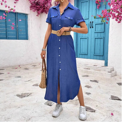 Damen Denim Hemdkleid mit Knopfdetails und seitlichem Schlitz Stalluxe