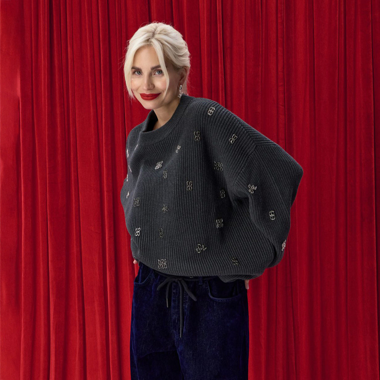 Damen Oversized Strickpullover mit glitzernden Akzenten Stalluxe