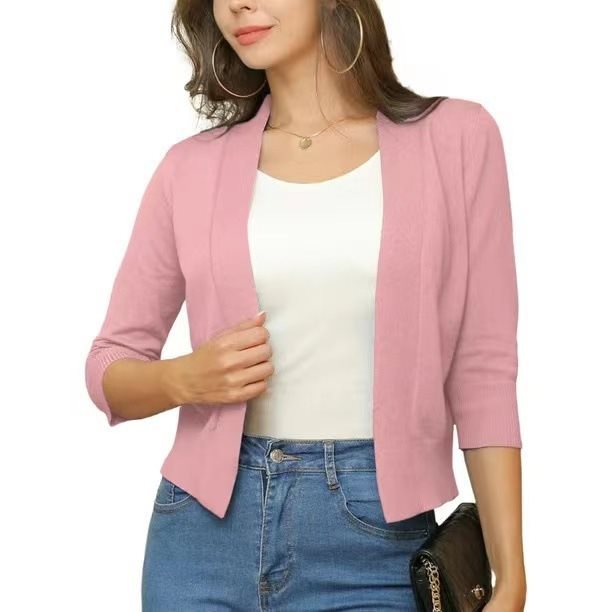 Damen lässige Strickjacke mit offenen Front und 3/4-Ärmeln Stalluxe