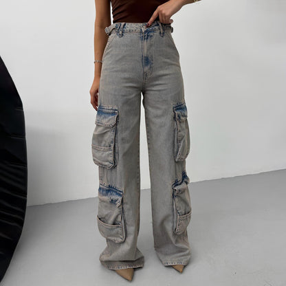 Damen Cargo-Jeans mit hohem Bund und praktischen Taschen Stalluxe