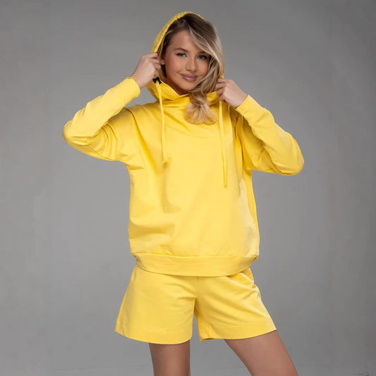 Damen lässiger Hoodie mit oversized Schnitt und passenden Shorts Stalluxe