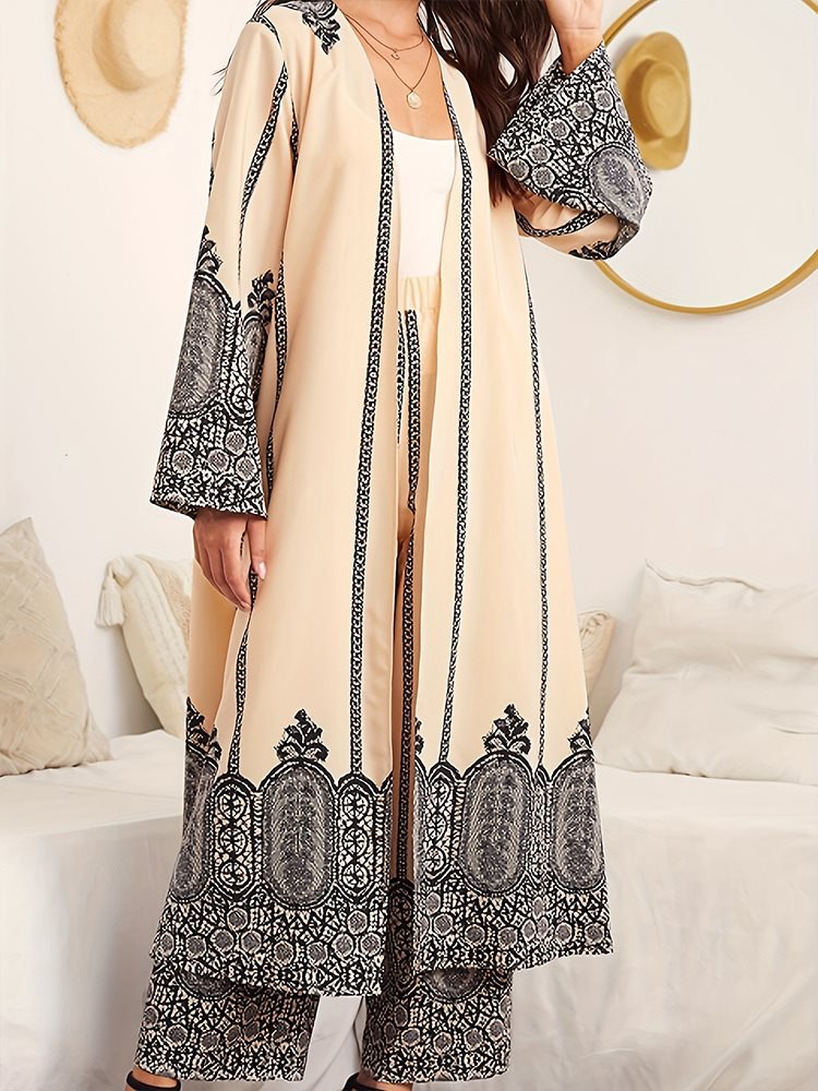 Damen langer Kimono mit filigranem Muster Stalluxe