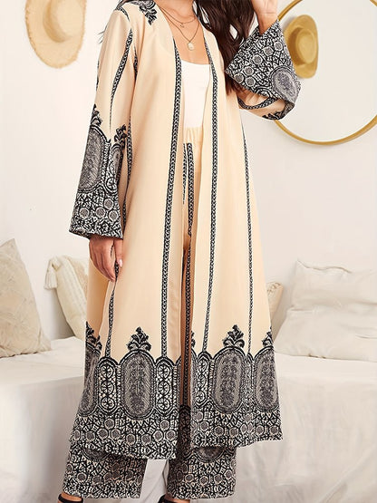 Damen langer Kimono mit filigranem Muster Stalluxe