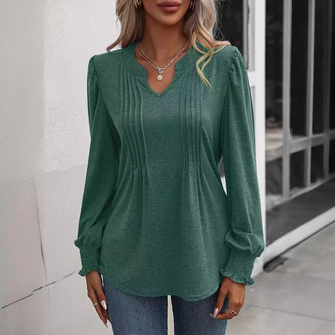 Damen Bluse mit texturiertem Design und elegantem V-Ausschnitt Stalluxe