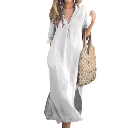 Damen Lässiges Maxikleid mit V-Ausschnitt und seitlichen Schlitzen Stalluxe