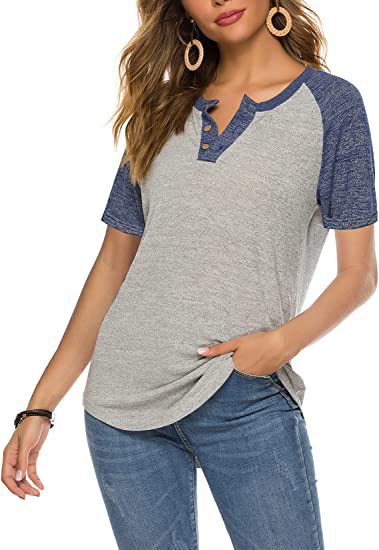 Damen lässiges Kurzarm-Henley-Shirt mit Knopfleiste Stalluxe