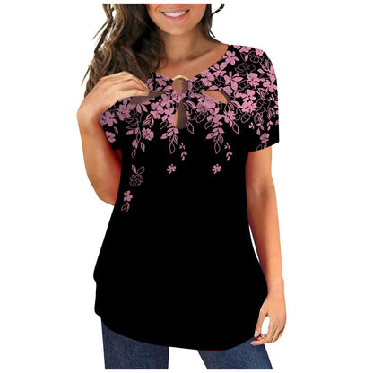 Damen elegantes Oberteil mit floralem Cut-Out-Design und glänzendem Ringeinsatz Stalluxe