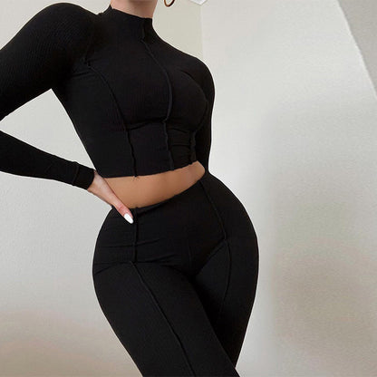 Damen sportliches Crop-Top und Leggings-Set mit Rippstruktur Stalluxe