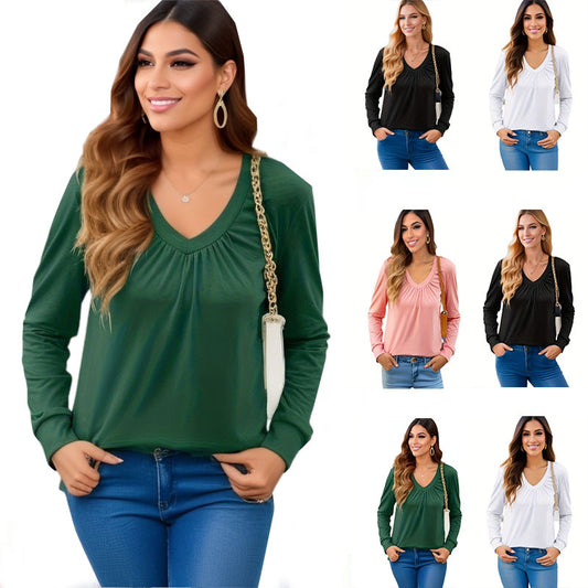 Damen V-Ausschnitt Langarmshirt mit geschmackvollem Faltenwurf und lässiger Passform Stalluxe