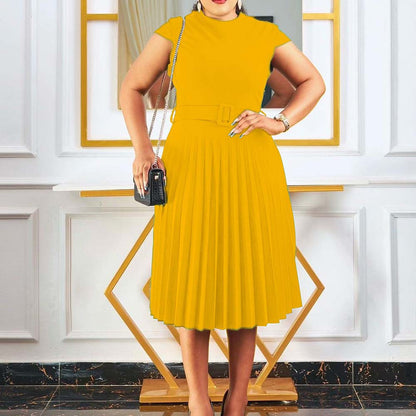 Damen elegantes und schmeichelhaftes Plisseekleid mit Gürtel Stalluxe