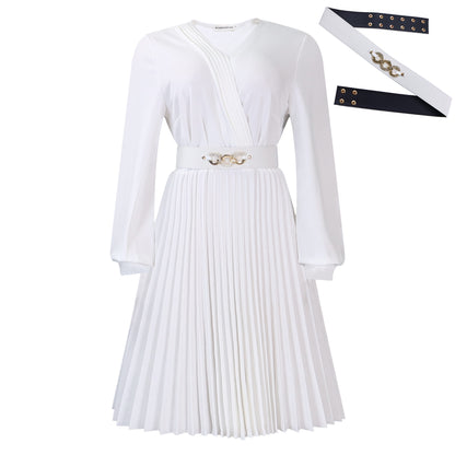 Damen Plissee-Kleid mit schickem Wickel-Oberteil und modischem Gürtel Stalluxe