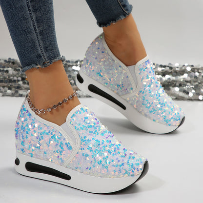 Damen Wedge-Sneaker mit funkelnden Pailletten und rutschfester Sohle Stalluxe
