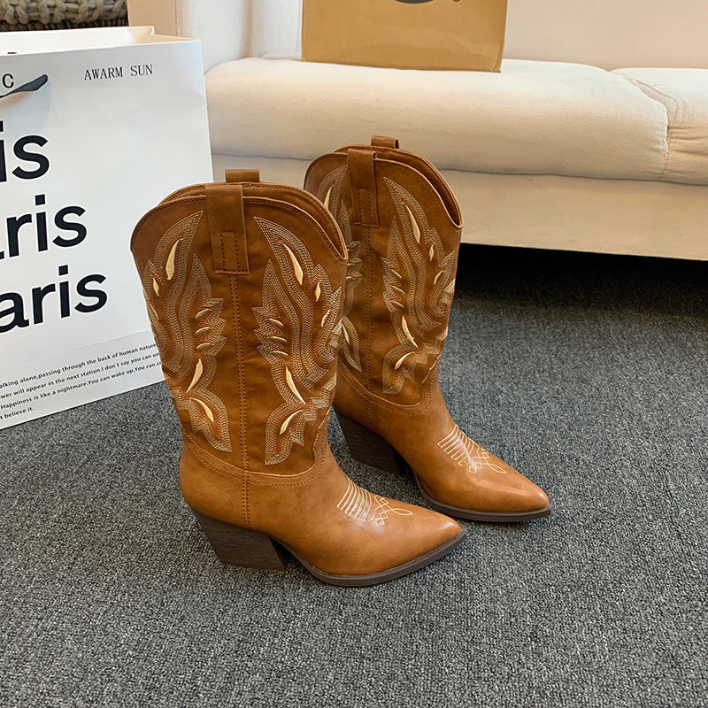Damen Cowboy-Stiefel mit eleganter Stickerei und modernem Wedge-Design Stalluxe