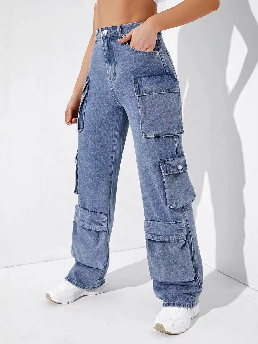 Damen Cargo-Jeans mit seitlichen Taschen und weitem Schnitt Stalluxe