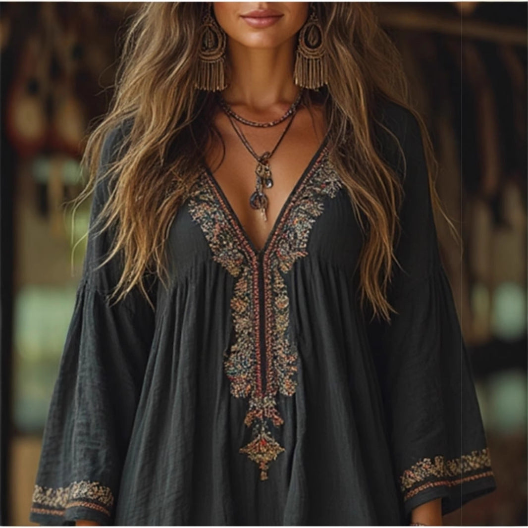 Damen Strandkleid mit kunstvoller Stickerei und weiten Ärmeln Stalluxe