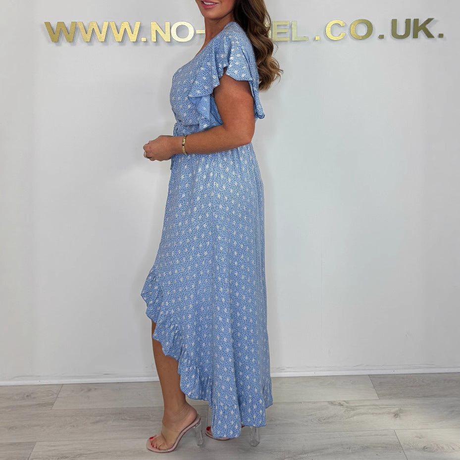 Women's High-Low Ruffled Wrap Dress Stalluxe