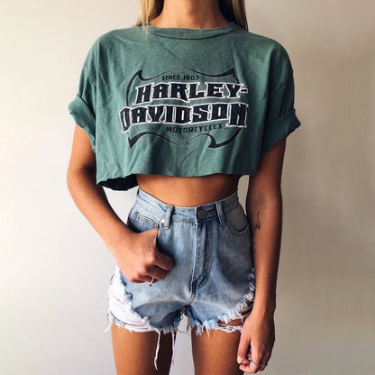 Damen cropped T-Shirt mit vintage Grafikdruck Stalluxe