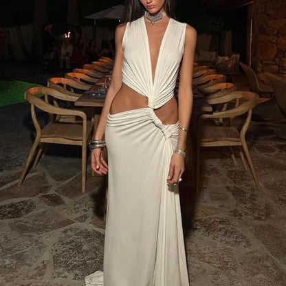 Damen Maxikleid mit verführerischem V-Ausschnitt und Raffungen Stalluxe