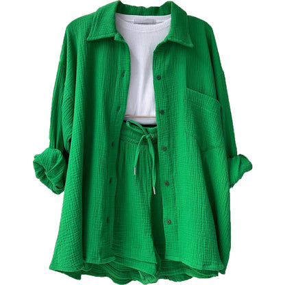 Damen lässiges Set mit oversized Hemd und bequemen Shorts Stalluxe