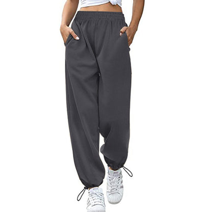 Damen lässige Sporthose mit hohem Bund und seitlichen Taschen Stalluxe