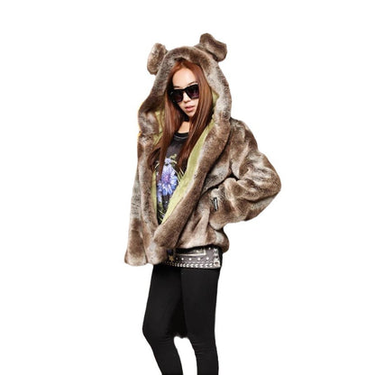 Damen Kuschelige Kunstpelzjacke mit verspieltem Ohren-Design Stalluxe