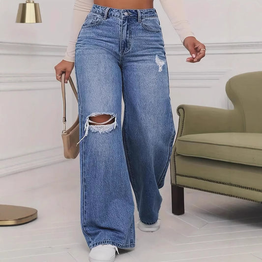 Damen Weit geschnittene Ripped Jeans mit hohem Bund und authentischem Vintage-Look Stalluxe