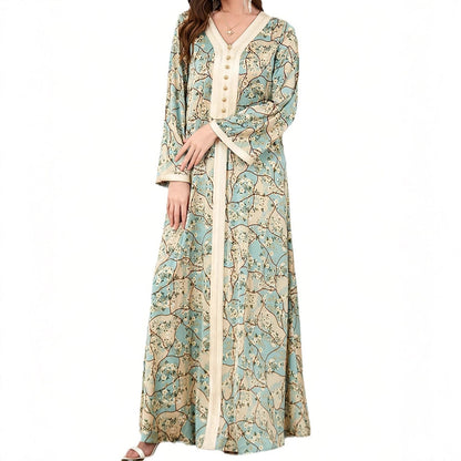 Damen Maxikleid mit kunstvollem Blumenmuster und Knopfdetails Stalluxe
