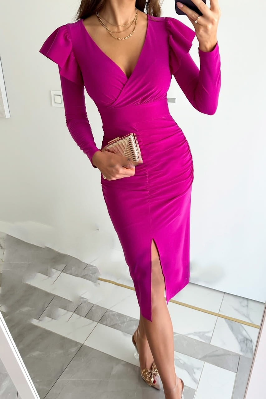 Damen Wickelkleid mit eleganter Raffung und seitlichem Schlitz Stalluxe