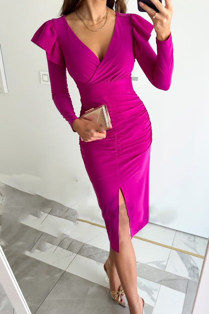 Damen Wickelkleid mit eleganter Raffung und seitlichem Schlitz Stalluxe