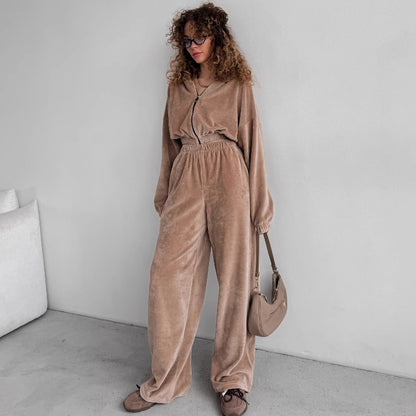 Damen Fleece-Jumpsuit mit Reißverschluss und elastischem Bund Stalluxe