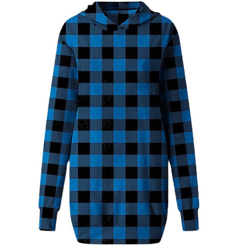 Damen Kapuzenkleid mit Karomuster und praktischen Seitentaschen Stalluxe