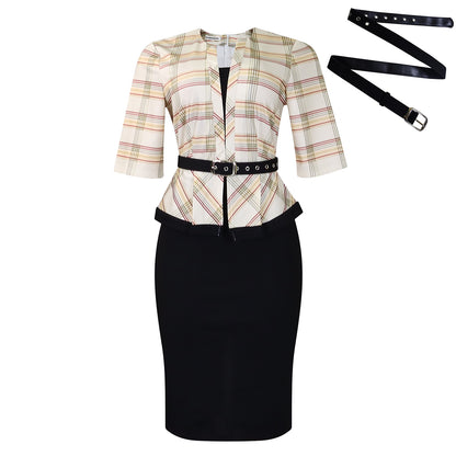 Damen Business Kleid mit modischem Karo-Design und schickem Taillengürtel Stalluxe