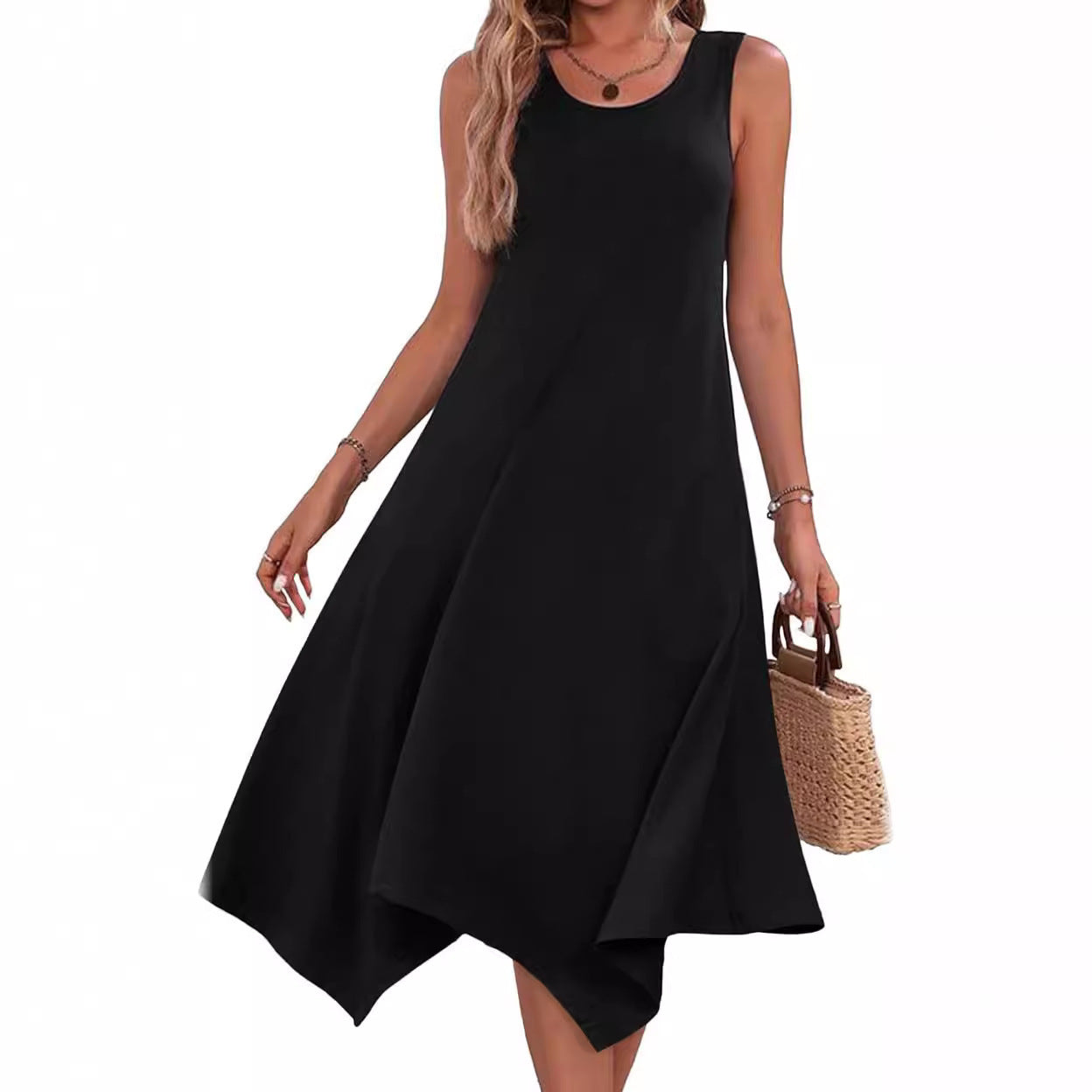 Damen Sommerliches Hemdkleid mit asymmetrischem Saum und auffälligem Muster Stalluxe
