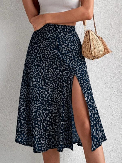 Damen Midi-Rock mit asymmetrischem Schlitz und floralem Muster Stalluxe