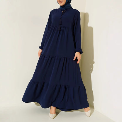 Damen Maxikleid mit voluminösem Rock und feinen Tasseln Stalluxe