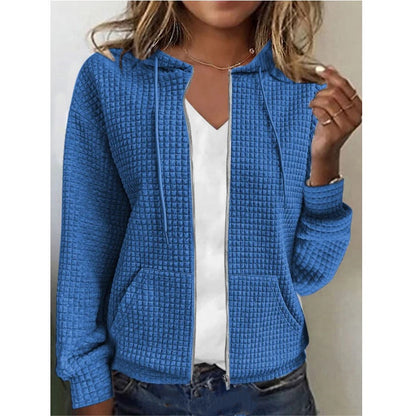 Damen Waffelstruktur Kapuzenjacke mit Taschen und Reißverschluss Stalluxe