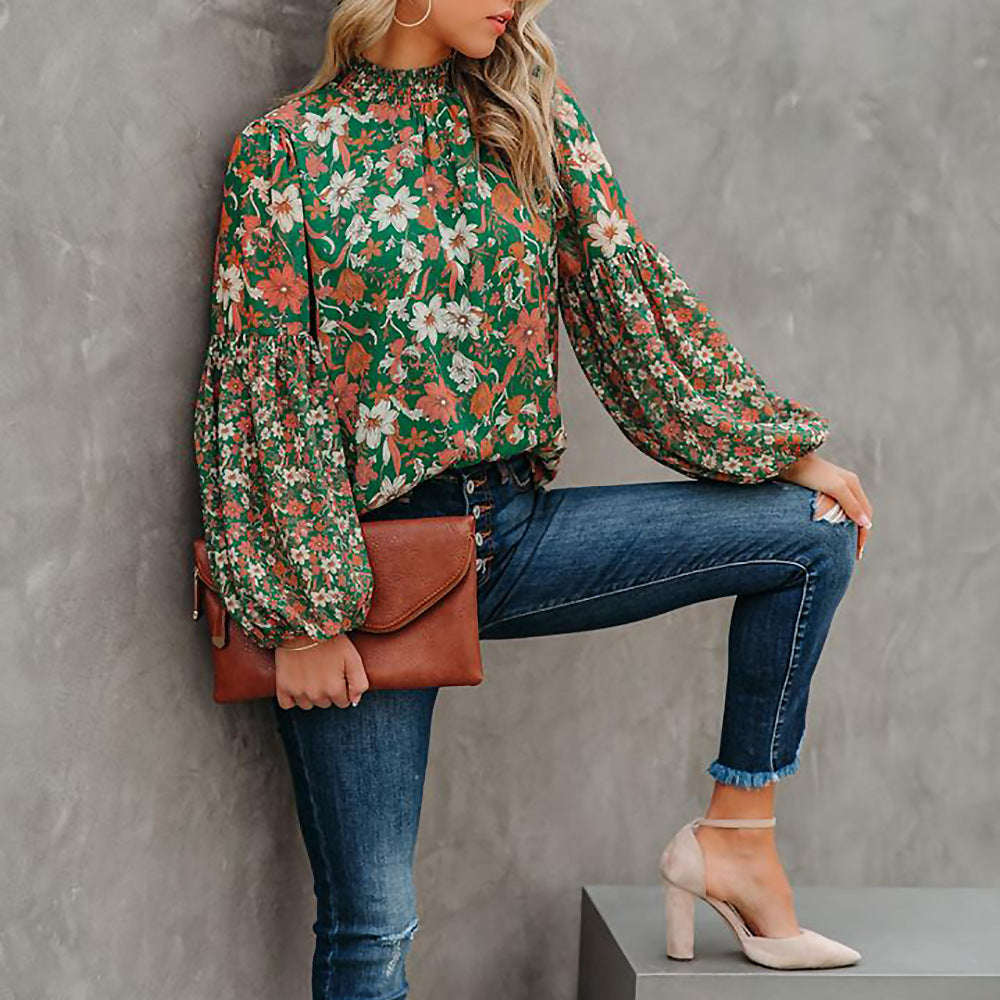 Damen Bluse mit voluminösen Ärmeln und floralem Muster Stalluxe