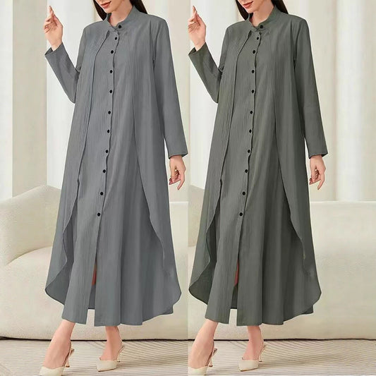 Damen Midi-Kleid mit fließendem Schnitt und Knopfleiste Stalluxe
