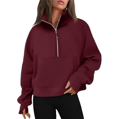 Damen Trendy Fleecepullover mit Stehkragen und Zipper Stalluxe